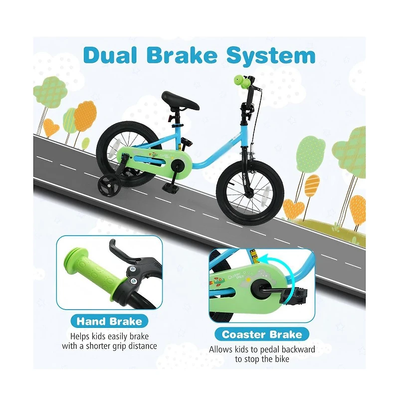 Hongge Kids Training Bike with Adjustable Seat Dual Brakes Rubber Tires and Removable Wheels