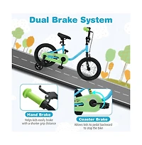 Hongge Kids Training Bike with Adjustable Seat Dual Brakes Rubber Tires and Removable Wheels