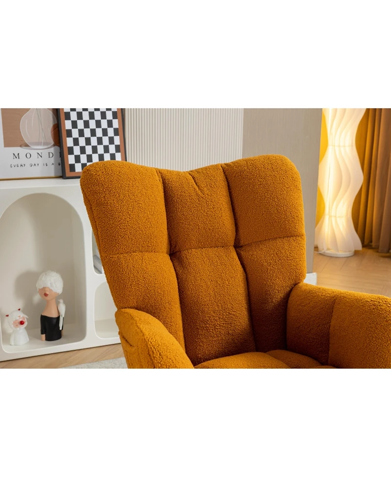 Streamdale Furniture Teddy Fabric Rocking Chair With Adjustable Footrest,Caramel