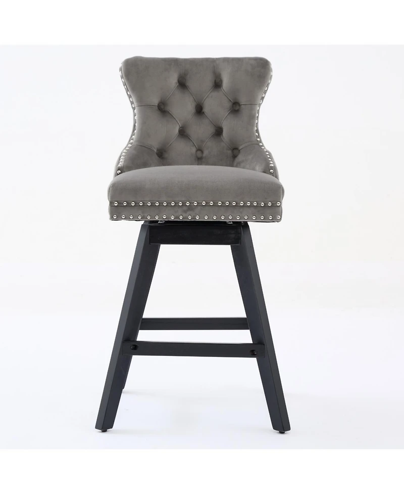 Streamdale Furniture Gray Velvet Swivel Barstools Button Tufted Set of 2