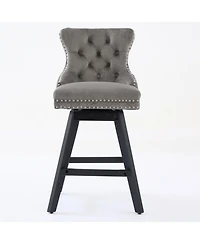 Streamdale Furniture Gray Velvet Swivel Barstools Button Tufted Set of 2