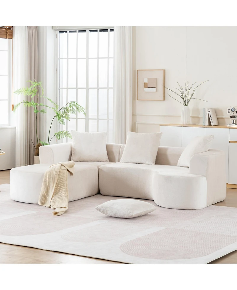 Streamdale Furniture Modular Sectional Sofa L-Shape Chaise Beige Corduroy