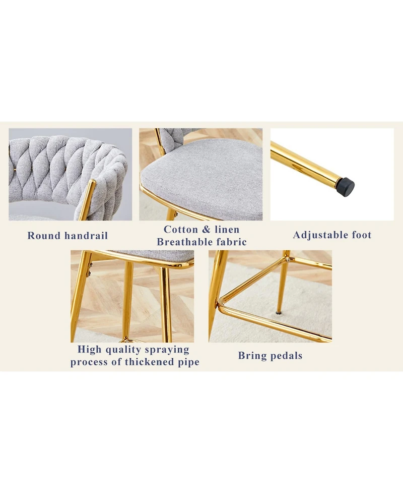 Streamdale Furniture Rotating Beige Linen Bar Stools - Golden Legs