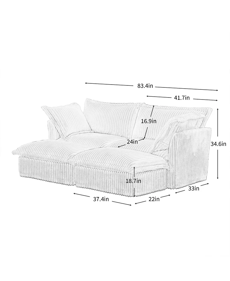 Streamdale Furniture Slipcovered 2-Seater Sofa with Ottomans Corduroy Camel