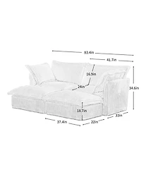 Streamdale Furniture Slipcovered 2-Seater Sofa with Ottomans Corduroy Camel