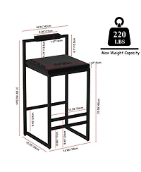 Streamdale Furniture Velvet Bar Stools Set of 2 - Counter Height Kitchen Chairs (Black