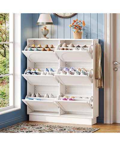 Streamdale Furniture Streamdale Elegant Narrow Shoe Cabinet with 6 Drawers & Hooks