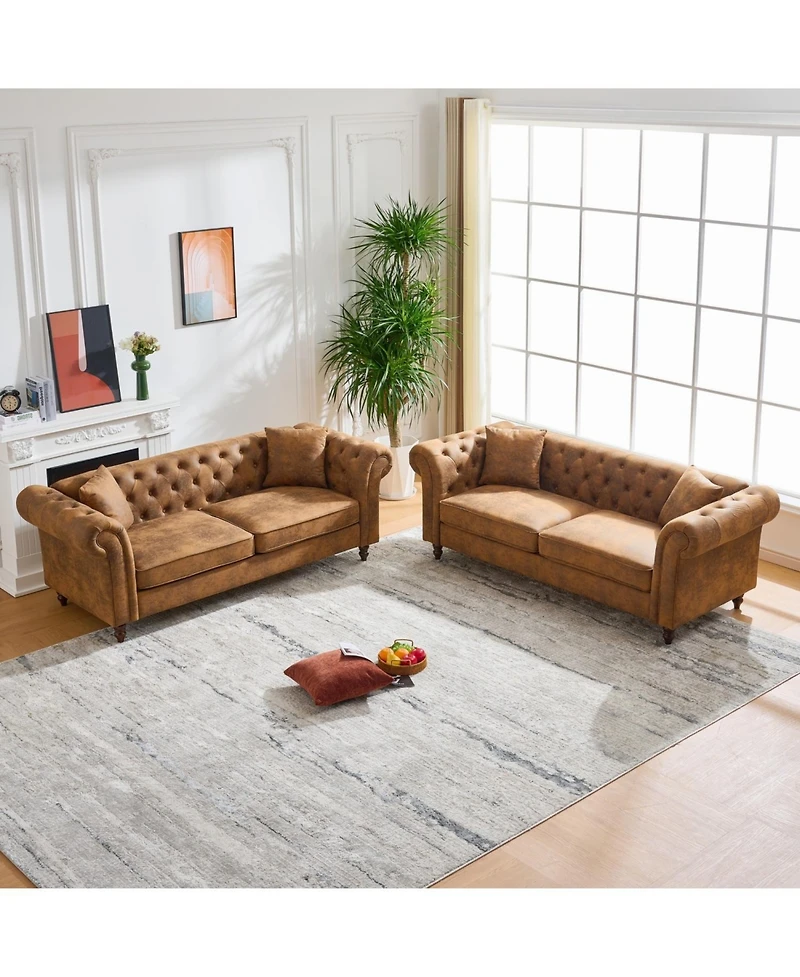 Streamdale Furniture Chesterfield Tech Fabric 3+3 Sofa Set