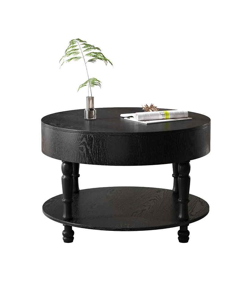 Streamdale Furniture Modern Round Coffee Table with Storage - Black