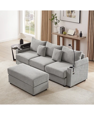 Streamdale Furniture Modern 3-Seater Sofa Sectional w/ Ottoman, Usb, Cup Holders