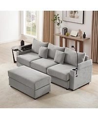 Streamdale Furniture Modern 3-Seater Sofa Sectional w/ Ottoman, Usb, Cup Holders
