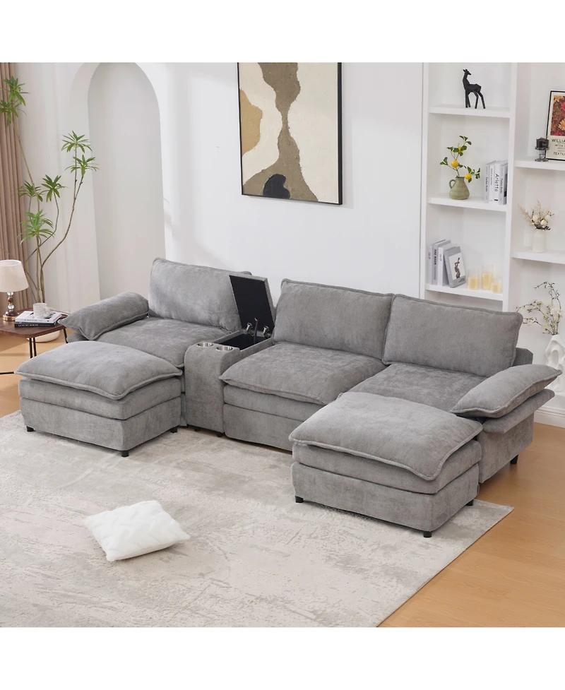Streamdale Furniture U-Shaped Sectional Sofa- Storage, Wireless Charging, Bluetooth