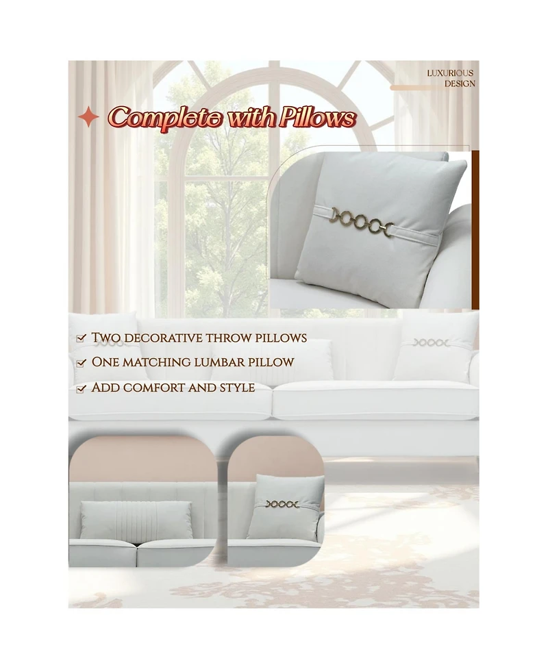 Streamdale Furniture Modern Plush 3-Seater Sofa with Pillows & Metal Legs