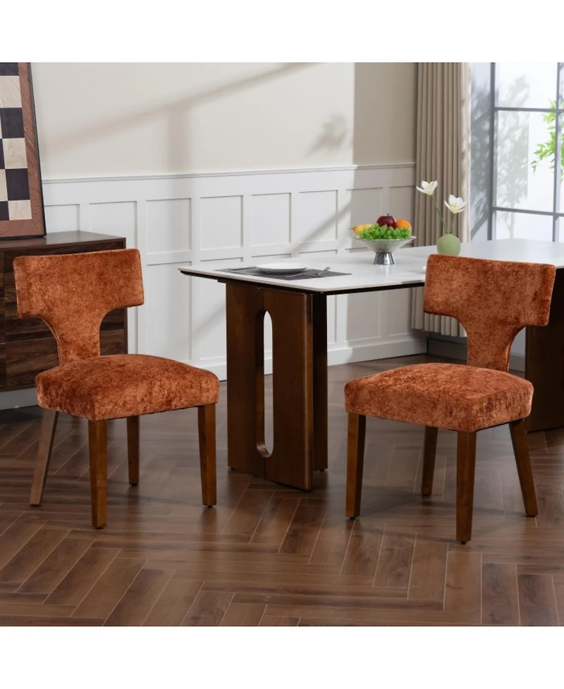 Streamdale Furniture Mid Century Modern Dining Chairs (Set of 2), Orange Linen Fabric