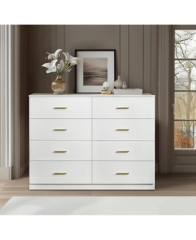 Streamdale Furniture + 8-Drawer + Wood + Modern White Finish + Bedroom Dresser