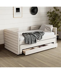 Streamdale Furniture Twin Upholstered Daybed with Trundle & Storage, Linen Fabric