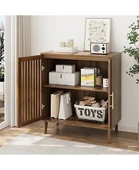 Streamdale Furniture Farmhouse Buffet Cabinet with Louvered Doors, Walnut, 31.5" W