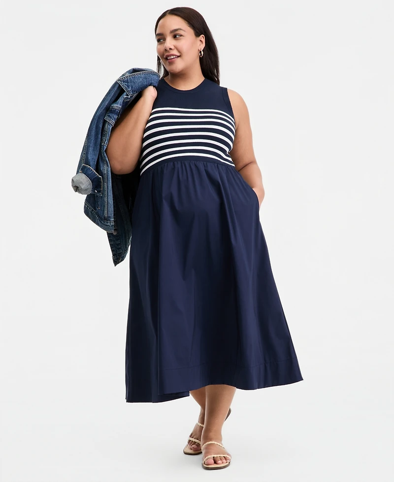 On 34th Trendy Plus Mixed-Media Striped Midi Dress, Macy's Exclusive