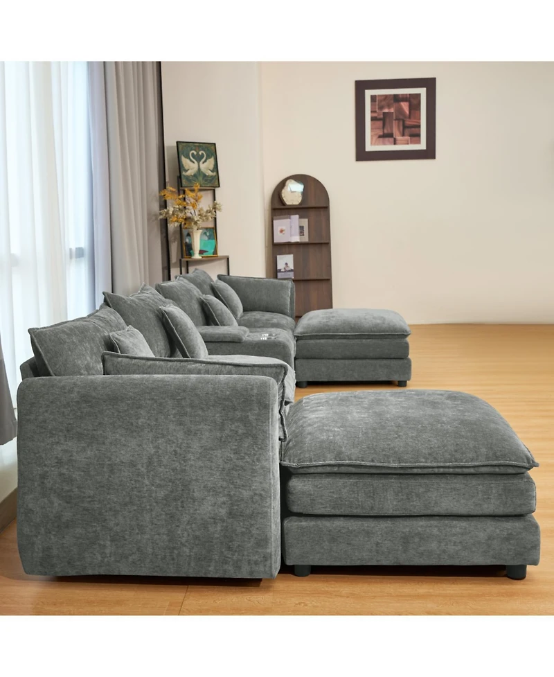 Streamdale Furniture Streamdale U Shaped Cloud Couch, 144" Modular Chenille Sofa with Ottoman & Storage