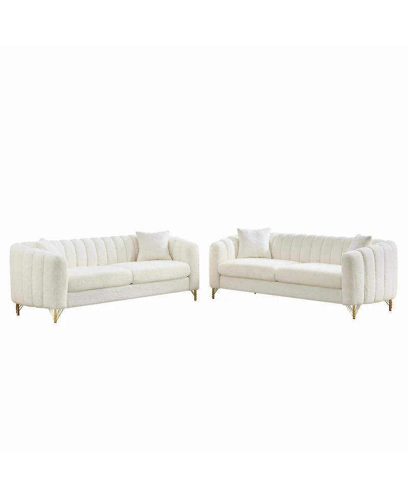 Streamdale Furniture Streamdale Oversized Chenille Sofa, Modern Tufted Couch, Gold Legs