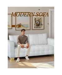 Streamdale Furniture Streamdale Chenille Box-Tufted Sofa with Stainless Steel Legs