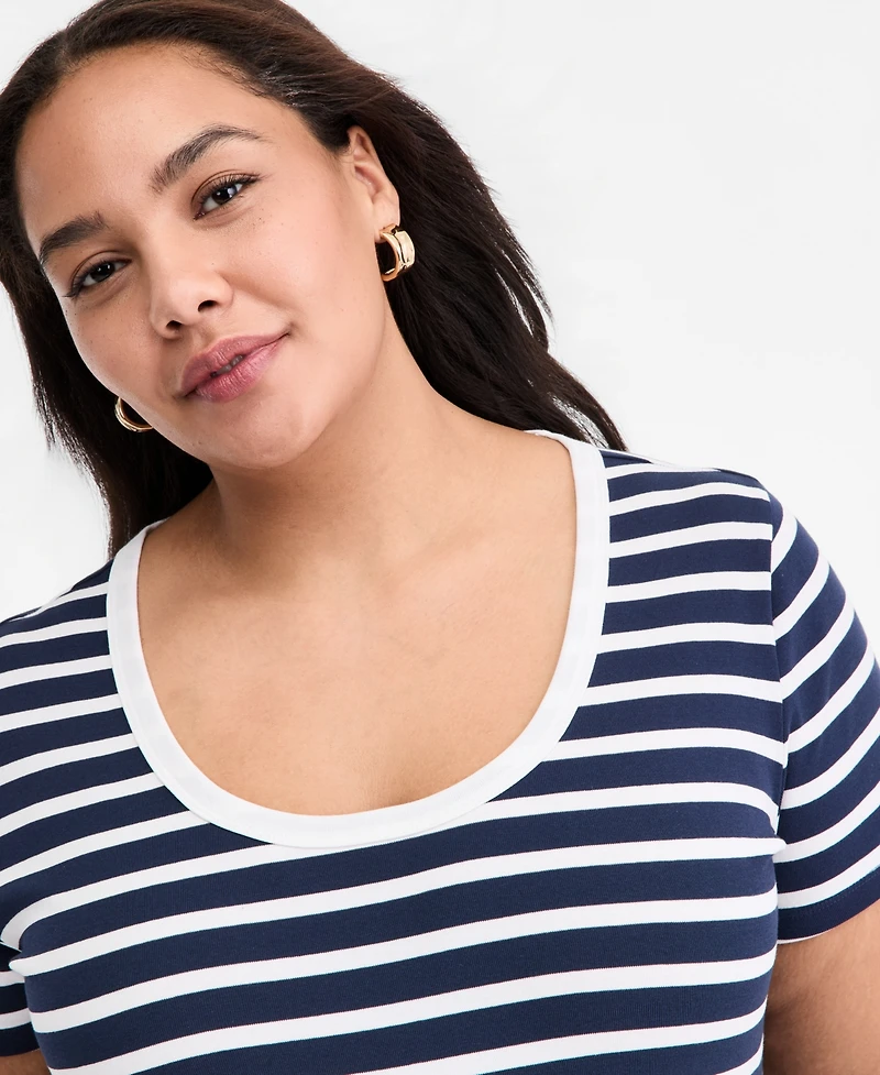 On 34th Trendy Plus Primavera Stripe Scoop Neck Short-Sleeve T-Shirt, Macy's Exclusive
