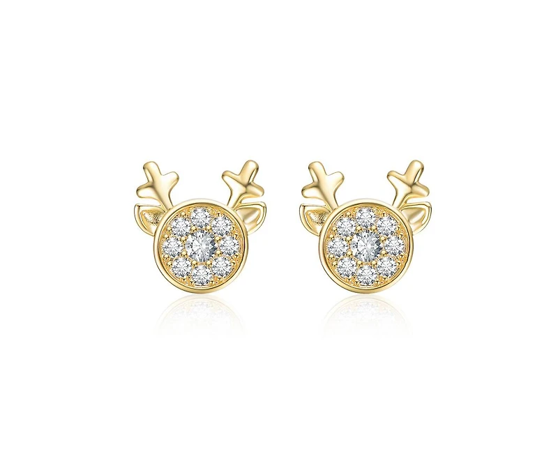 Rachel Glauber Teens 14K Gold Plated Cubic Zirconia Animal Head Stud Earring