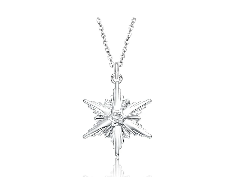 Rachel Glauber Teens White Gold Plated Cubic Zirconia Starburst Necklace