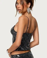 Edikted Women's Stajie Diamond Sequin Cut Out Top