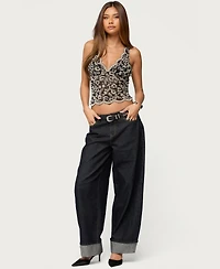 Edikted Women's Araura Lace Velvet Floral Top