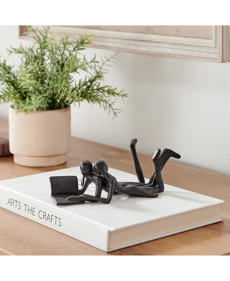 Danya B Brown Cast Iron Abstract Couple Reading Book Together Sculpture