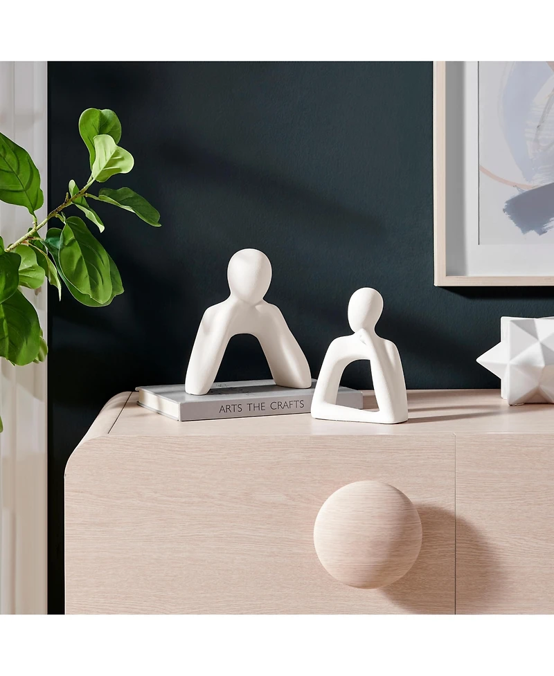 Danya B Hans Tanka White Two Piece Thinking Couple Matte Ceramic Sculpture Set