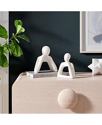 Danya B Hans Tanka White Two Piece Thinking Couple Matte Ceramic Sculpture Set