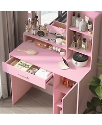 Streamdale Furniture Vanity Desk with Mirror, 3-Level Storage Dresser, Adjustable Lighting