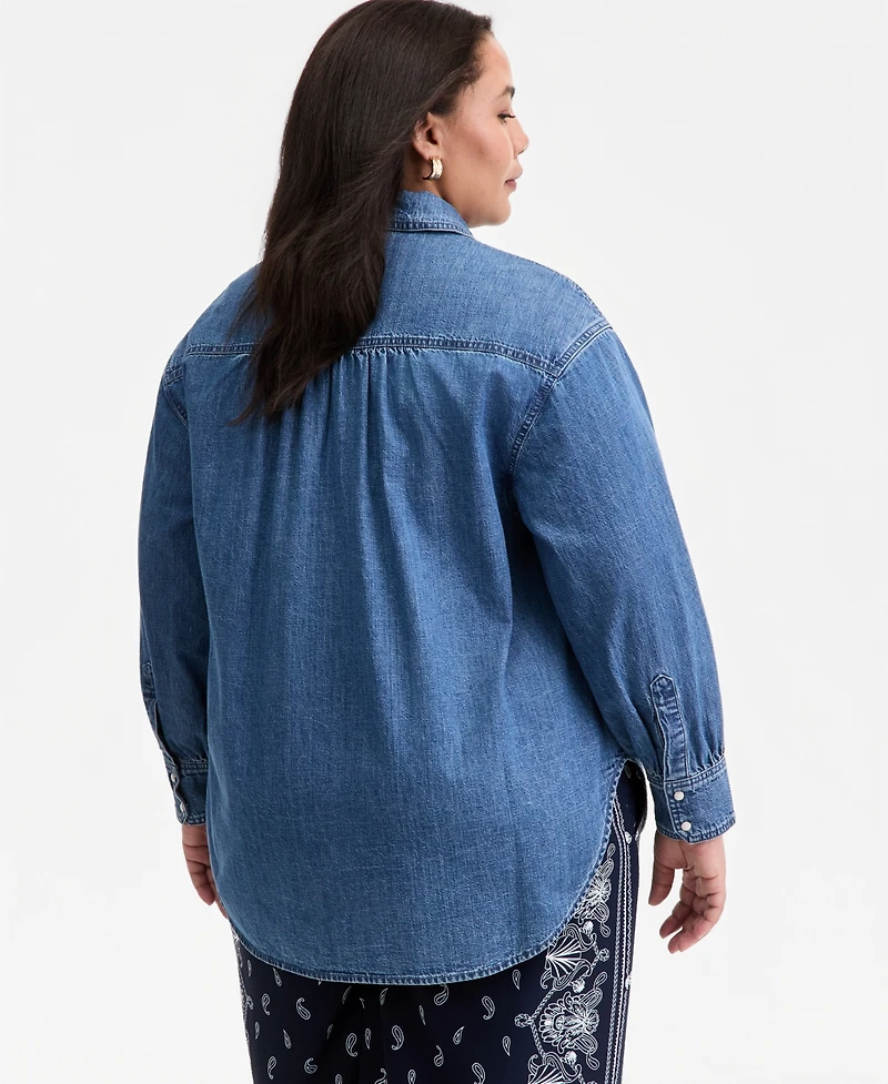 On 34th Trendy Plus Geneva Cotton Snap-Front Shirt, Macy's Exclusive