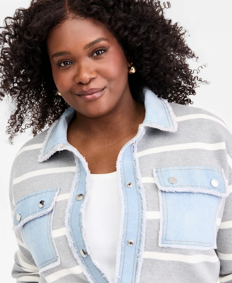 On 34th Trendy Plus Mixed Media Sweater Jacket, Macy's Exclusive