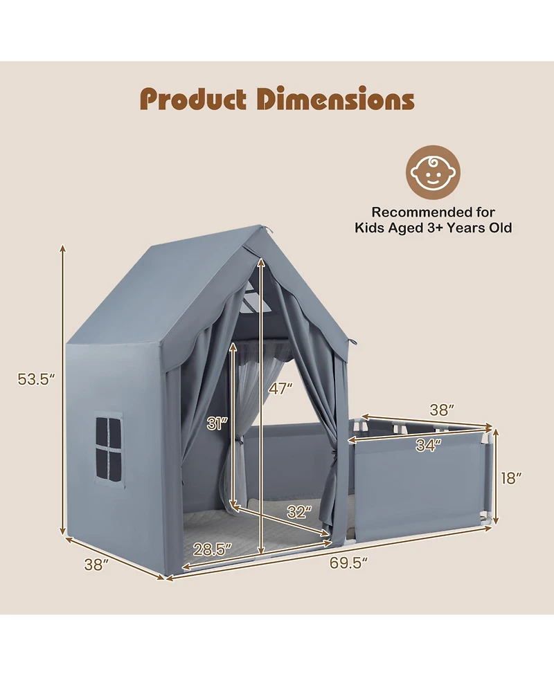 Gymax Kids Play Tent w/Playpen Yard Door Curtains Windows Star Lights for Boys Girls