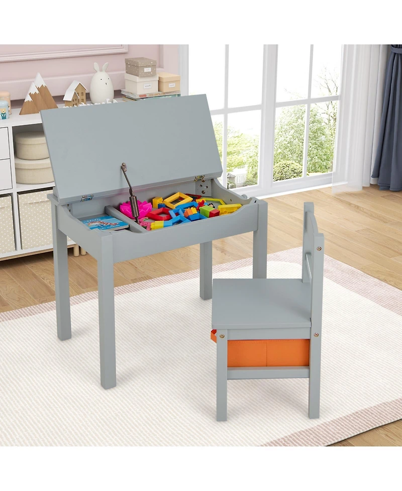 Gymax Kids Table and Chair Set Wood Activity Study Desk w/ Storage Drawer Hook