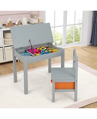 Gymax Kids Table and Chair Set Wood Activity Study Desk w/ Storage Drawer Hook