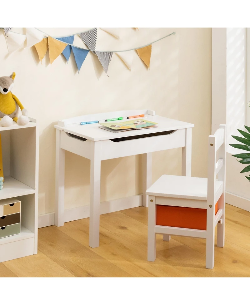 Gymax Kids Table and Chair Set Wood Activity Study Desk w/ Storage Drawer Hook