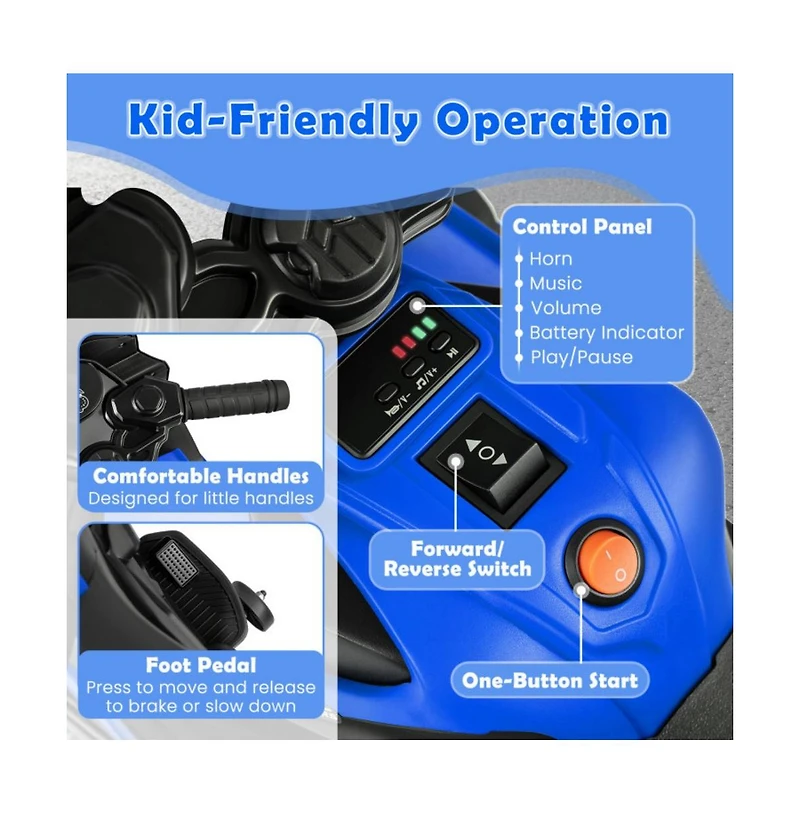 Hongge Kids Electric Ride On Motorcycle with Training Wheels and Realistic Driving Features