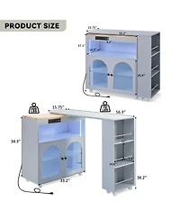Clihome Rolling Kitchen Island with Extended Table, on Wheels Led Lights