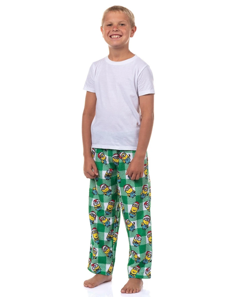 Minions Big Boys Pajama Pants Christmas Santa Minion Plaid Fleece Lounge Bottoms