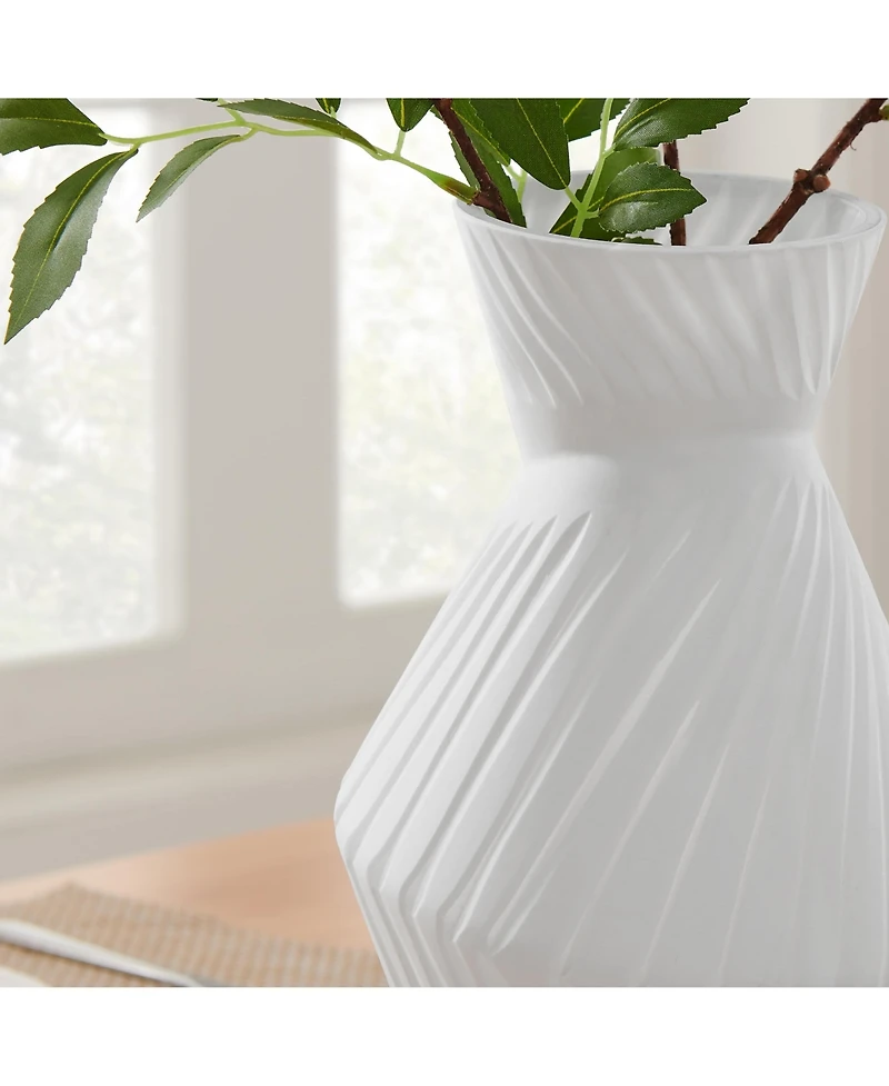 Danya B Eos White Ribbed Angular Glass Tabletop Vase
