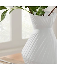Danya B Eos White Ribbed Angular Glass Tabletop Vase