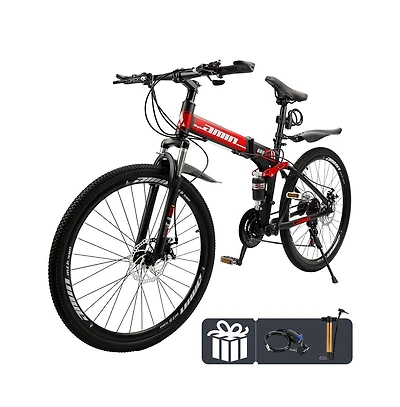 Artudatech 26-Inch Folding Mountain Bike with Shimano 21-Speed, Dual Disc Brakes & Full Suspension for Commuting