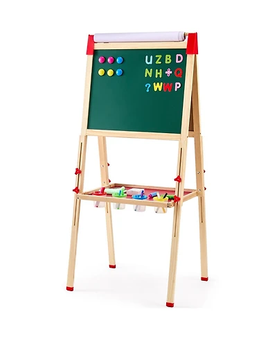 Hongge Kids Art Easel with Adjustable Height Double Sided Magnetic Board and Complete Drawing Accessories