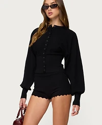 Edikted Women's Maizy Puff Sleeve Scalloped Knit Cardigan