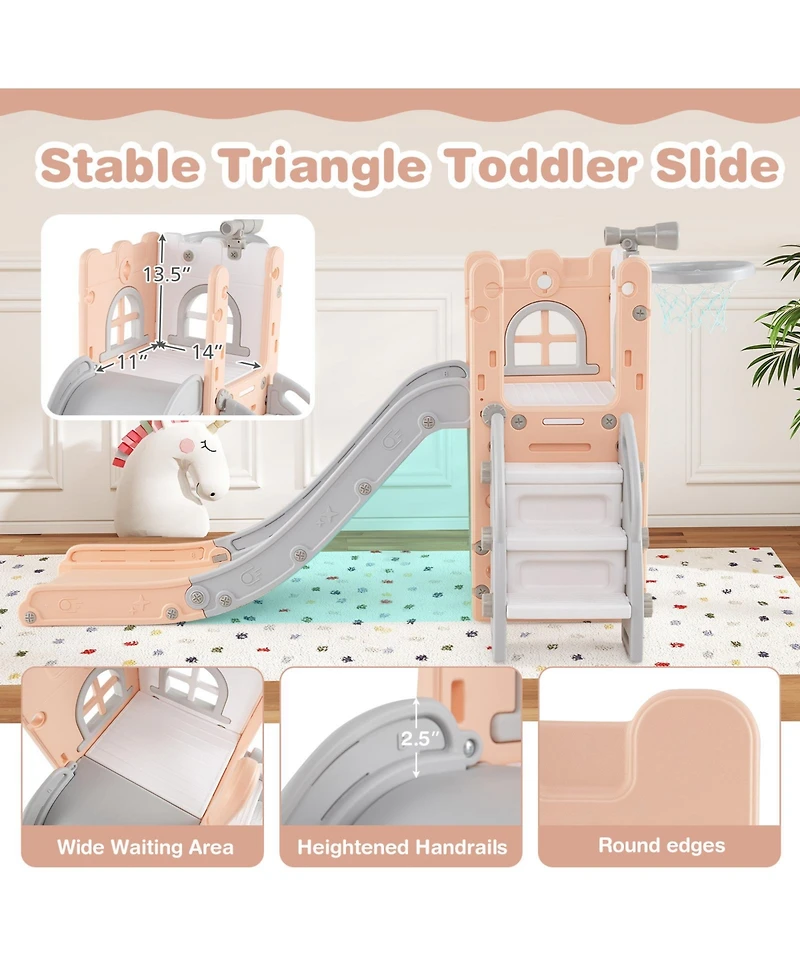 Hongge 6-in-1 Toddler Slide and Playground Set with Basketball Hoop and Climbing Ladder