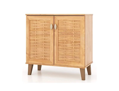 Clihome 4-Tier Shoe Cabinet Storage Organizer with Ventilated Woven Doors